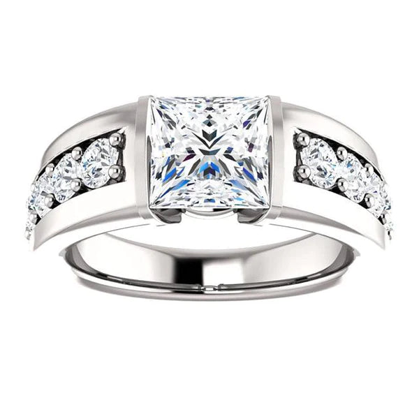 Princess And Round Real Diamond Anniversary Ring 2.41 Carat White Gold 14K