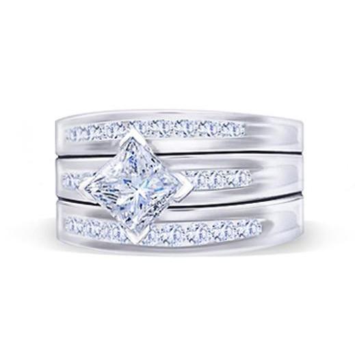 Princess And Round Real Diamonds Engagement Ring 2.75 Carat Diamond Band
