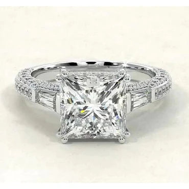 Princess Baguette Real Diamond Engagement Ring 5.10 Carats Jewelry New