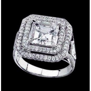 Princess Center Pave Real Diamonds Halo Ring 2.25 Carats White Gold 14K