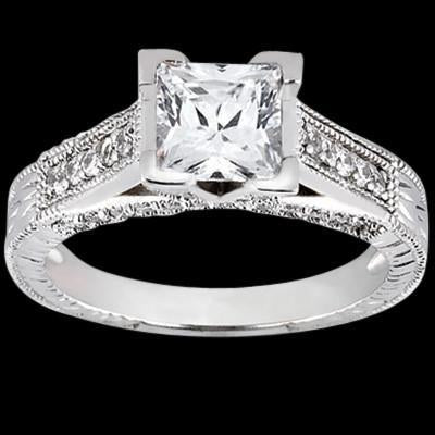 Princess Center Real Diamond 1.51 Carat Antique Style Engagement Ring