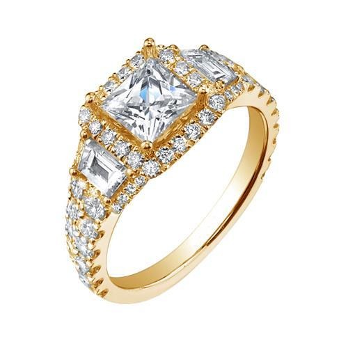 Princess Center Real Diamond Halo Engagement Ring 3.50 Cts. Yellow Gold - Engagement Ring-harrychadent.ca