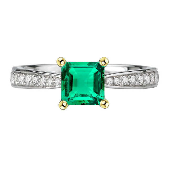 Natural Emerald Precious Stone Ring 3 ct 14K Two Tone Gold – main view