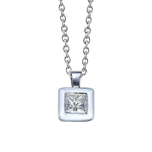 Princess Cut 1 Carats Genuine Diamonds Pendant Necklace White Gold 14K