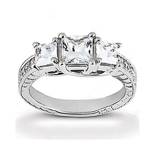 Princess Cut 2.43 Carats Genuine Diamond 3 Stone Engagement Ring White Gold