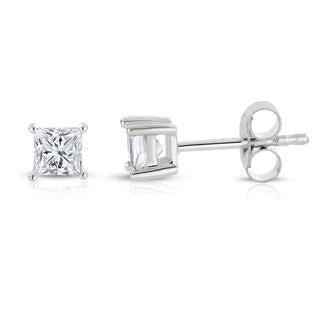 Princess Cut 2 Carats Genuine Diamonds Women Stud Earrings White Gold 14K