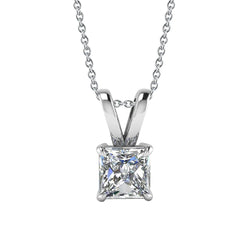 Princess Cut 2 Carats Natural Earth Mined Diamond Necklace Pendant 14K White Gold