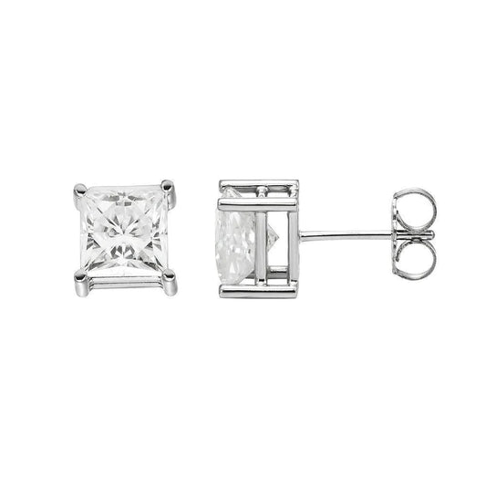 Princess Cut 2 Carats Real Diamonds Women Studs Earring White Gold 14K