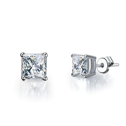 Princess Cut 2 Ct Real Natural Earth Mined Diamonds Studs Earring White Gold14K