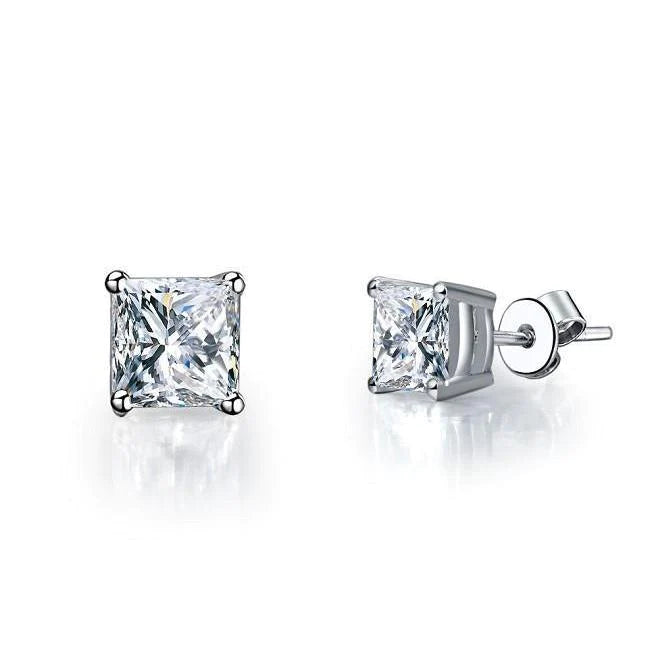 Princess Cut 2 Ct Real Diamonds Studs Earring White Gold14K