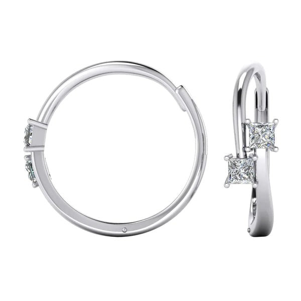 Princess Cut 2 Genuine Diamond Hoop Earrings