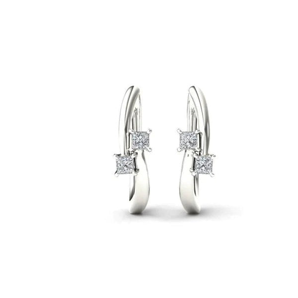 Princess Cut 2 Genuine Diamond Hoop Earrings