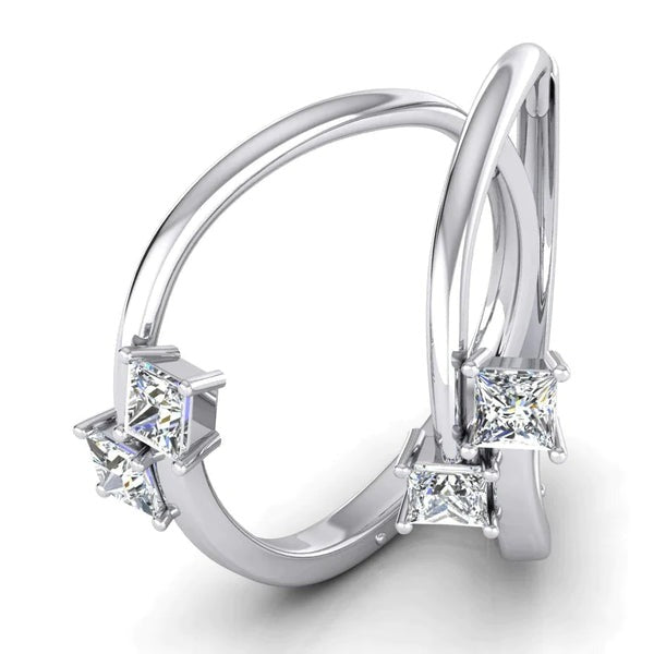 Princess Cut 2 Genuine Diamond Hoop Earrings