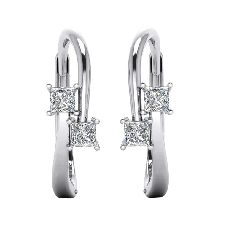 Princess Cut 2 Genuine Diamond Hoop Earrings