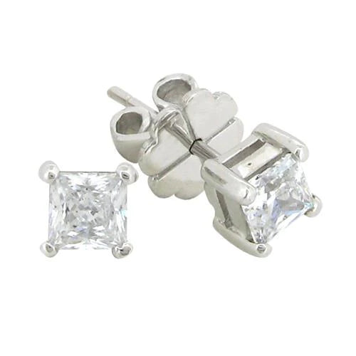 Princess Cut 3.00 Carats Genuine Diamond Studs Earrings White Gold 14K