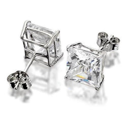 Princess Cut 3.20 Ct Real Diamonds Studs Earrings 14K White Gold