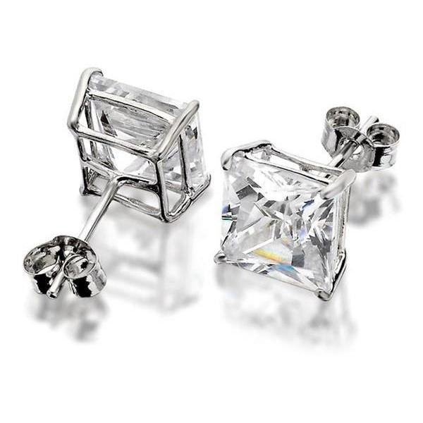 Princess Cut 3.20 Ct Real Diamonds Studs Earrings 14K White Gold - Stud Earrings-harrychadent.ca