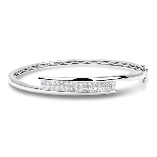 Princess Cut 4.80 Carats Genuine Diamonds Bangle White Gold 14K