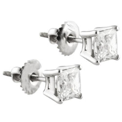 Princess Cut 4 Ct. Genuine Natural Earth Mined Diamonds Studs Earrings Gold White