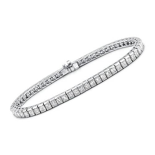 Princess Cut 9 Carats Real Sparkling Diamonds Tennis Bracelet WG 14K