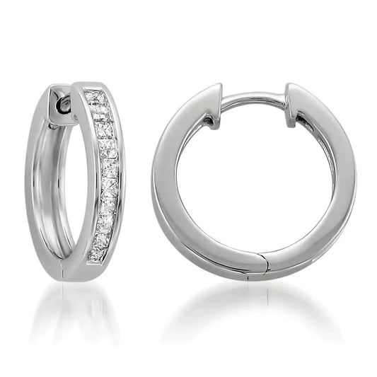 Princess Cut Channel Set Natural Diamond Hoops