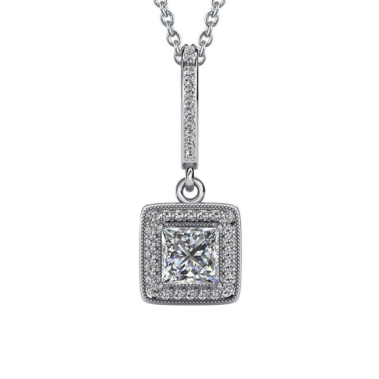 Princess Cut Genuine Diamond Drop Pendant Necklace 4.34 Carats White Gold 14K