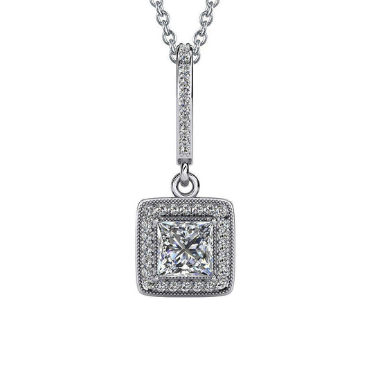 Princess Cut Genuine Diamond Drop Pendant Necklace 4.34 Carats White Gold 14K