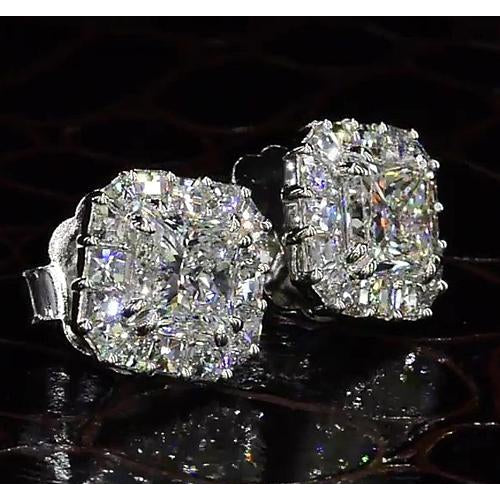  Genuine Diamond Halo Style Stud Earring 4 Carats White Gold 14K