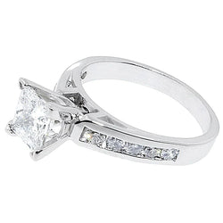 Princess Cut Natural Earth Mined Diamond Solitaire Ring With Accents