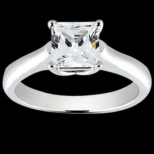 Princess Cut Real 1 Carat Diamond Solitaire Engagement Ring White Gold 14K