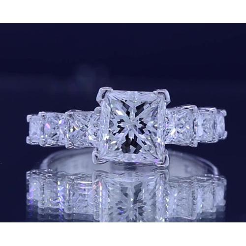 Princess Cut Real Diamond Engagement Ring 3.50 Carats Jewelry