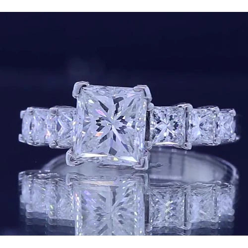 Princess Cut Real Diamond Engagement Ring 3.50 Carats Jewelry