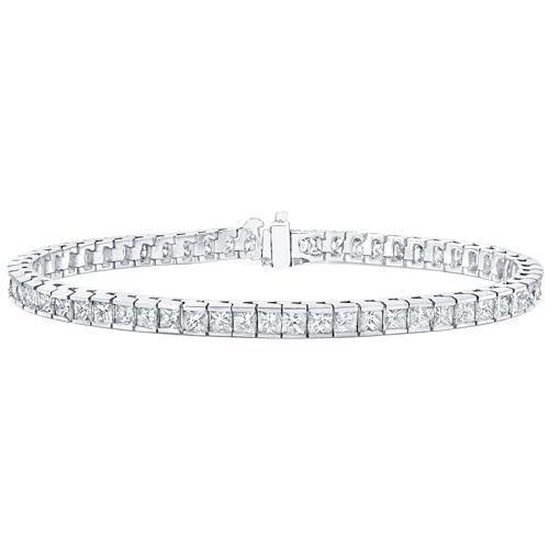 Princess Cut Real Diamond Lady Tennis Bracelet 8.25 Carat White Gold 14K