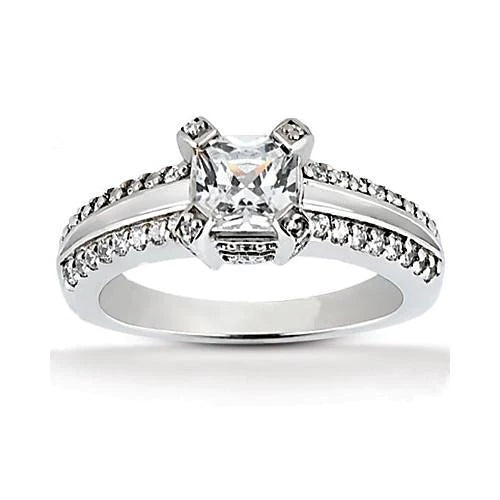 Princess Cut Real Diamond Solitaire Ring 2.20 Ct. With Accents