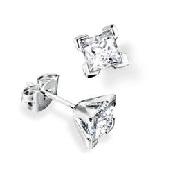 Princess Cut Real Diamond Stud Earring Women Gold Jewelry 2.10 Carats