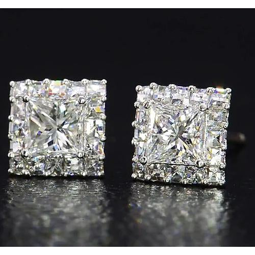 Princess Cut Real Diamond Stud Earrings Jewelry White Gold 14K 2 Carats