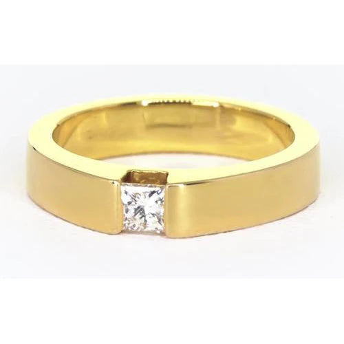 Princess Cut Real Diamond Tension Set Men's Ring 0.75 Carats Yellow Gold