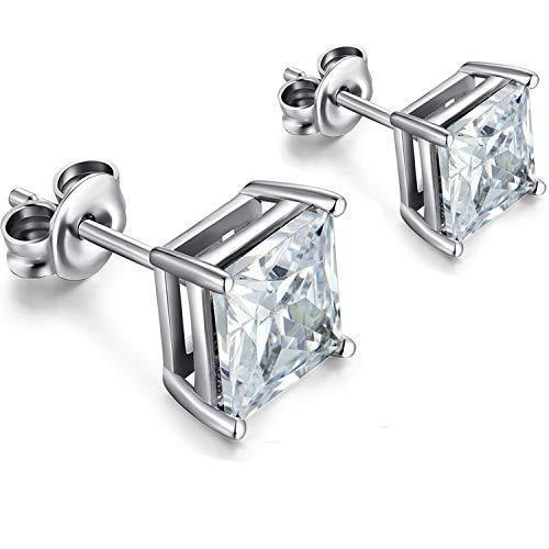 Princess Cut Real Diamonds Studs Earrings 3.00 Carats White Gold