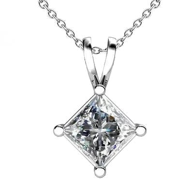 Princess Cut Real Pendant Necklace 2.50 Carats Lady White Gold 14K