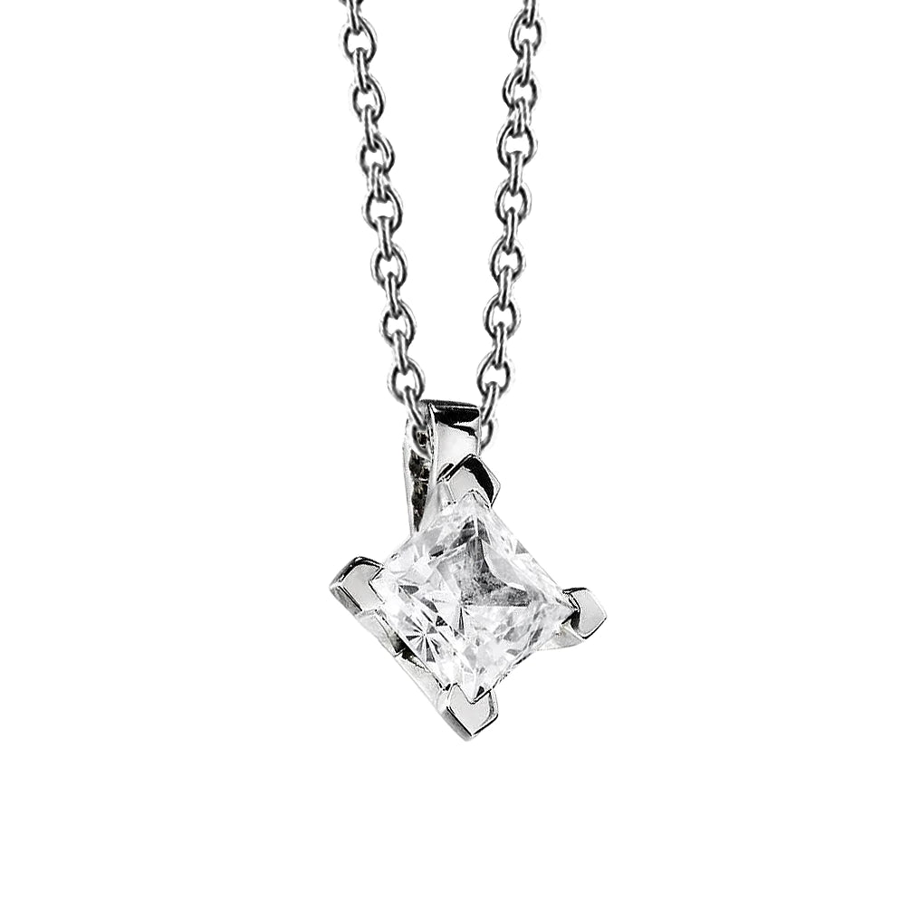 Princess Cut Solitaire Natural Diamond Pendant Necklace 1.50 Ct White Gold 14K