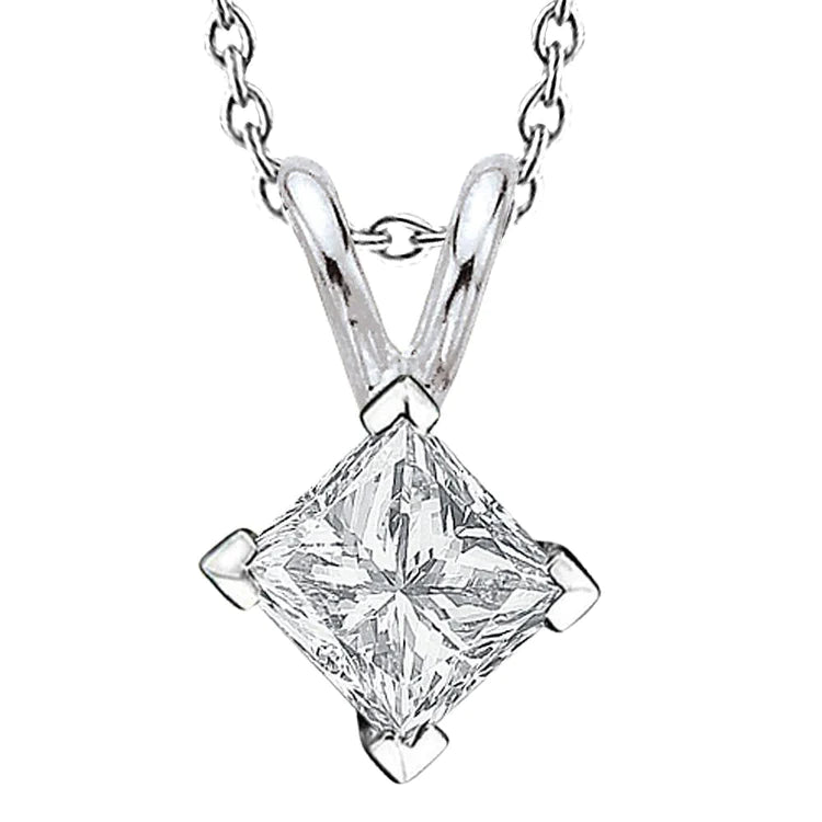 Princess Cut Solitaire Natural Diamond Pendant Necklace 2.0 Ct. White Gold 14K