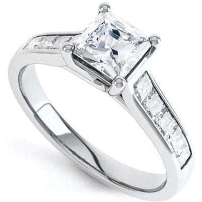 Princess Cut Solitaire With Accent 4 Ct Genuine Diamonds Ring White Gold 14K