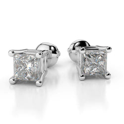 Princess Cut Sparkling 4 Ct Real Diamonds Women Studs Earrings White