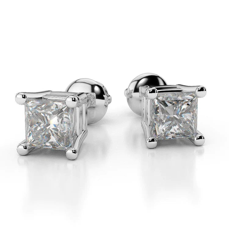 Princess Cut Sparkling 4 Ct Real Diamonds Women Studs Earrings White