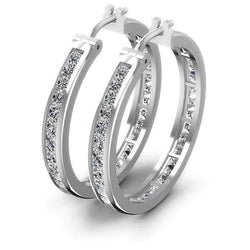 Princess Cut Sparkling Natural Earth Mined Diamond Hoops