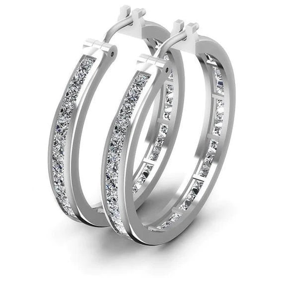 Princess Cut Sparkling Natural Diamond Hoops