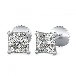 Princess Cut Stud Genuine Diamond Earring 2.50 Carats Women Gold 14K