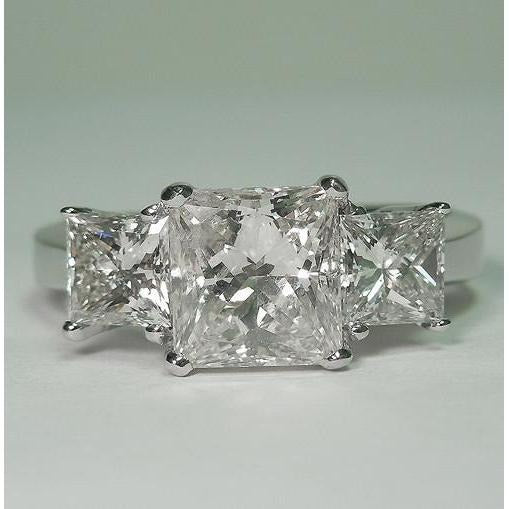 Princess Cut Three Stone Real Diamond Women Ring 3.50 Carats White Gold - Three Stone Ring-harrychadent.ca