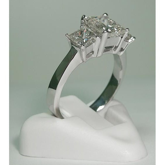 Princess Cut Three Stone Real Diamond Women Ring 3.50 Carats White Gold - Three Stone Ring-harrychadent.ca