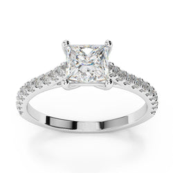 Princess Cut With Round Real Diamonds Ring 2.25 Carats With Accents
